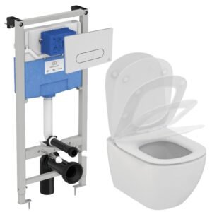 Piekarināmās tualetes komplekts IDEAL STANDARD (WC rāmis ProSys 120+pods Tesi ar Soft Close vāku+poga Oleas M1 hroms)