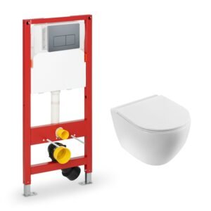 Piekarināmās tualetes komplekts VENTO 5 in 1- Pods Hugge ar vāku SC balts, iebūvējamais rāmis podam 500X165mm, h=1125 mm, taustiņš hroms, s