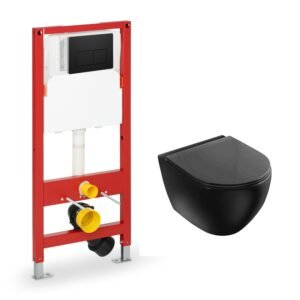 Piekarināmās tualetes komplekts VENTO 5 in 1- Pods Hugge ar vāku SC melns, iebūvējamais rāmis podam 500X165mm, h=1125 mm, taustiņš melns, s