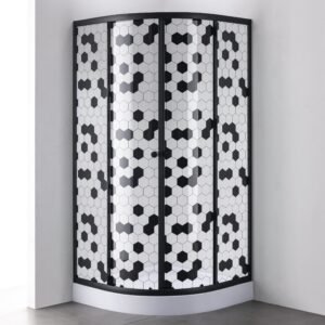 Dušas stūris GOTLAND Honeycomb 80X80X195, pusapaļš, seklais (12cm) paliktnis, melns profils