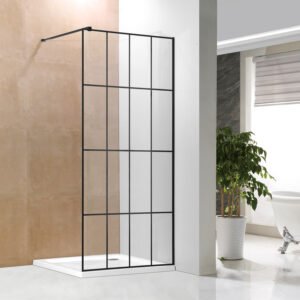 Dušas siena Vento Napoli 90x195 stikls 6mm Easy Clean, melnais profils ar printu
