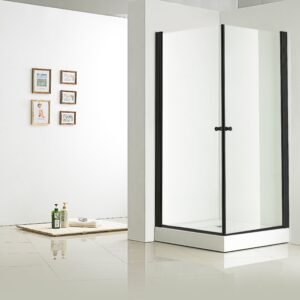 Dušas stūris Vento Napoli 90 × 90 × 195 kvadrāts, stikls 6mm Easy Clean, bez paliktņa, melnais profils