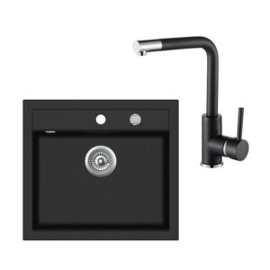 Komplekts granīta izlietne 565x510 cm.+maisītājs , black metalic
